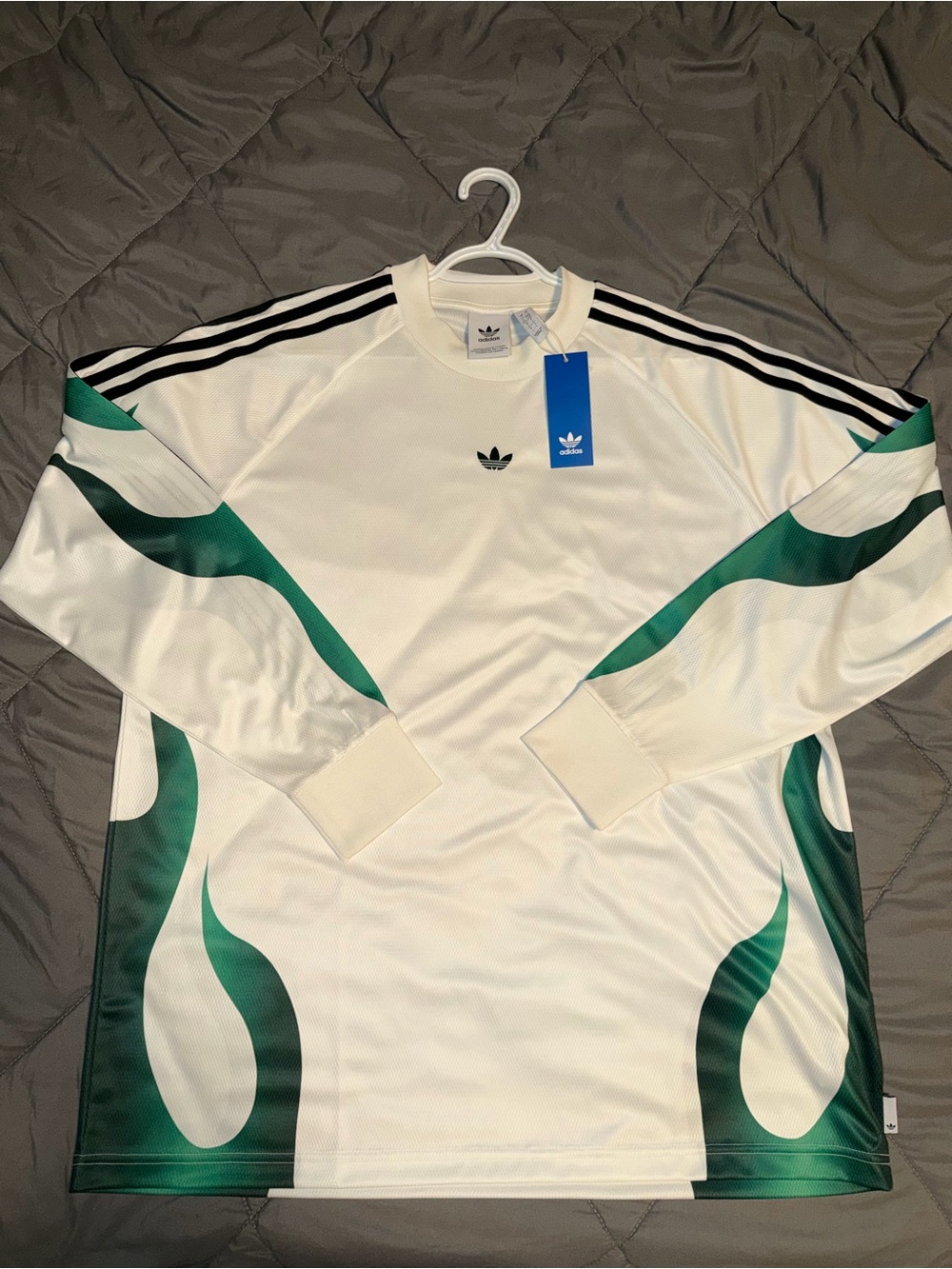 Adidas Flames Bike Shirt Abstract Graphic Jersey White & Green